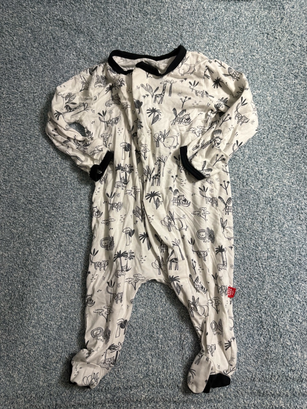 Magnetic me 0-3mo White and Black Animal Print Pajama Onesie